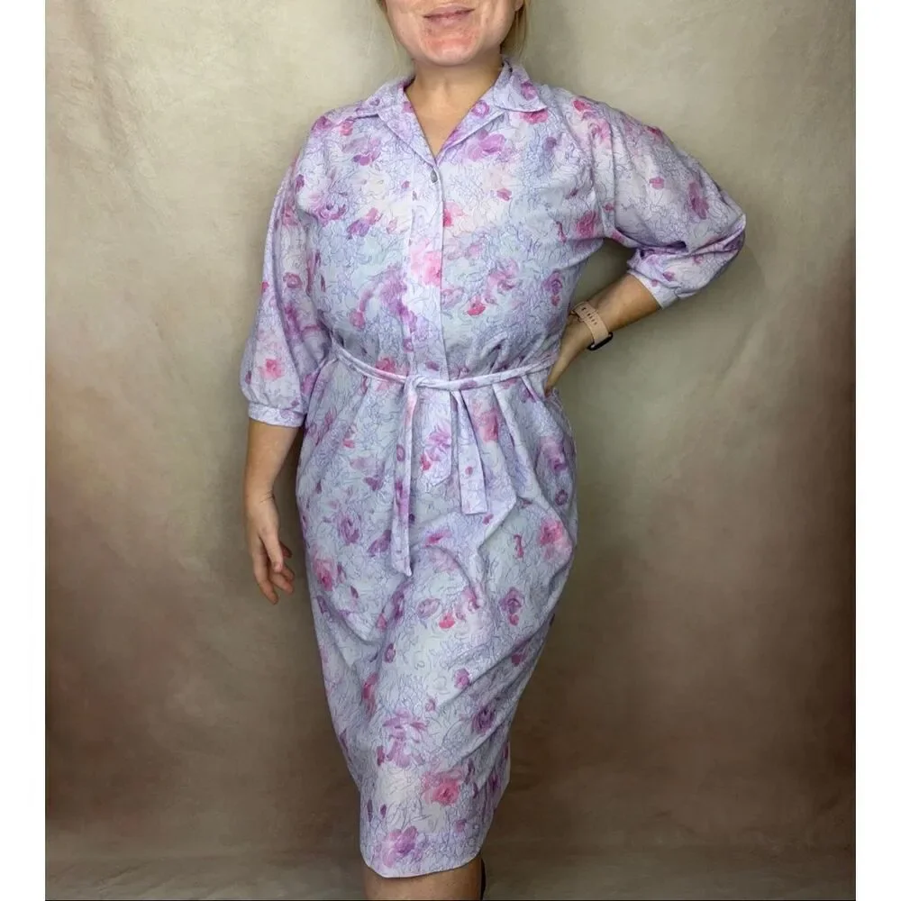 purple 70s dress Vintage 70s Purple Micro Pleat Long Sleeve Full Length Dress Small